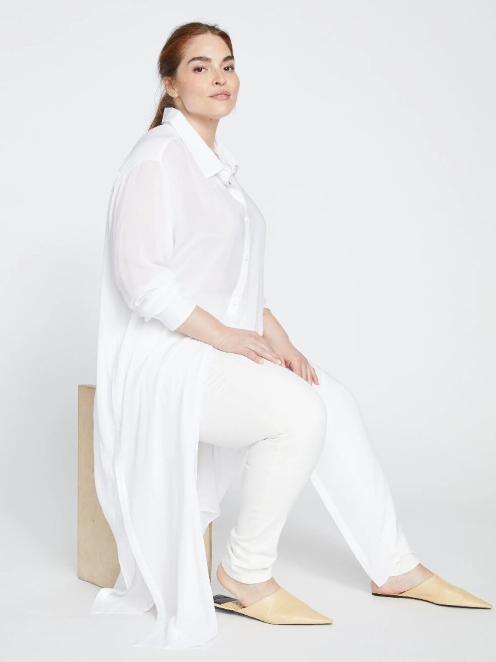 Universal Standard Nailah Sheer Button Down Tunic White 4XL 38-40